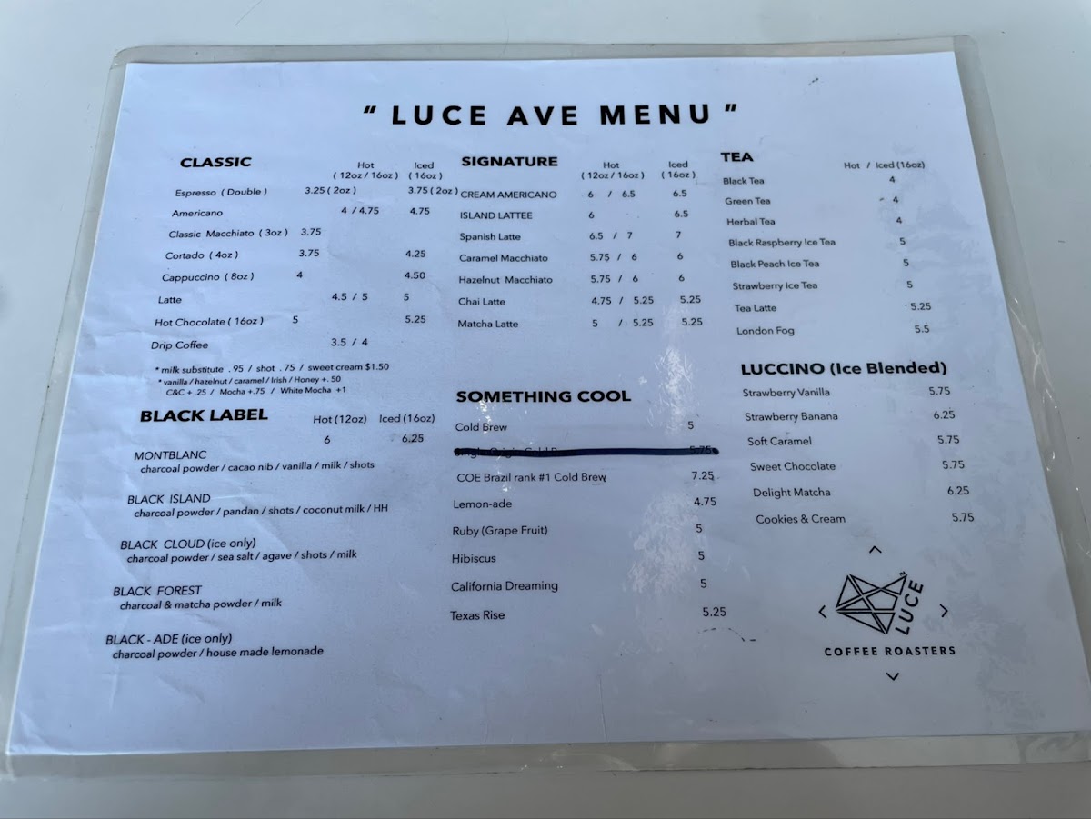 Luce Coffee Roasters Menu - Image 2
